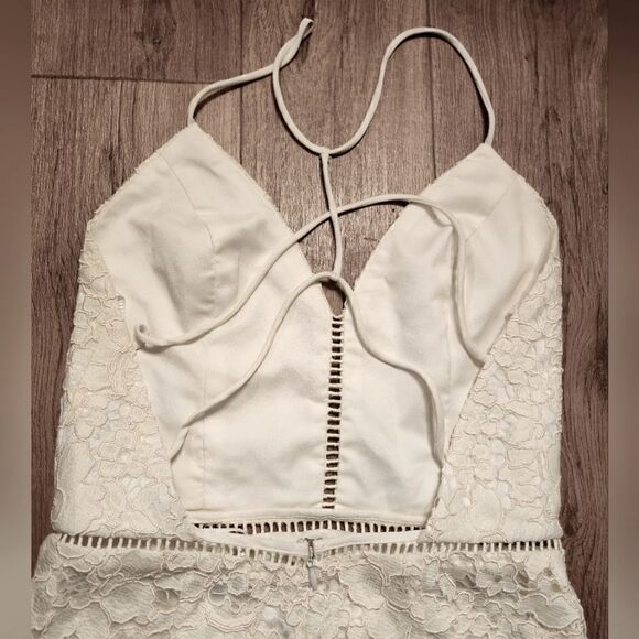 NBD x Revolve Only Yours Lace Mini Asymmetrical Dress Cream Size S - Picture 7 of 9